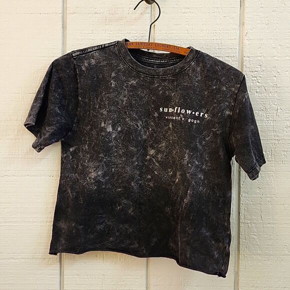 FIFTH🩷SUN Vincent Van Gogh Sunflowers Cropped Black Tie Dye T-Shirt Tee XS - Picture 3 of 8
